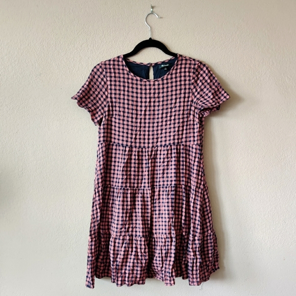 madewell short sleeve tiered mini dress Button-Front Short-Sleeve Tiered Mini Dress